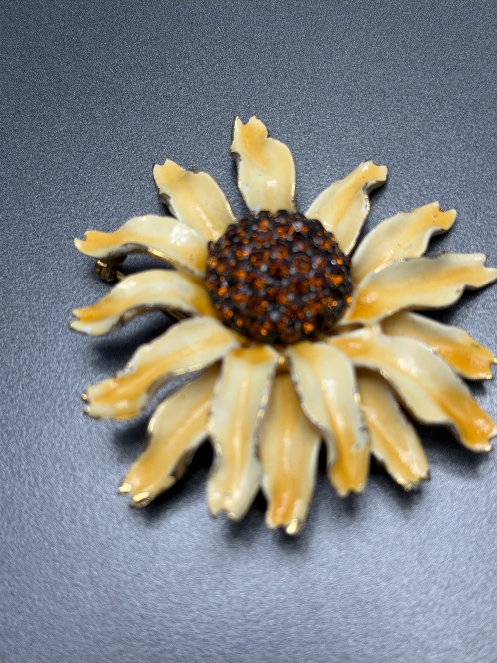 Vintage Sunflower Cream and Amber Brooch signed BSK